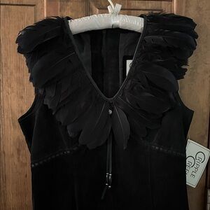 Cripple Creek Black Suede, Feathered V-Neck Top Medium